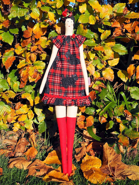 tartan, Scotland, Scottie dog, Glasgow, autumn, Tilda doll, rag doll, contemporary doll-making, commission, gift idea,