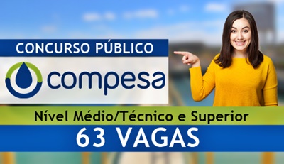 Compesa anuncia Concurso com 63 vagas Compesa