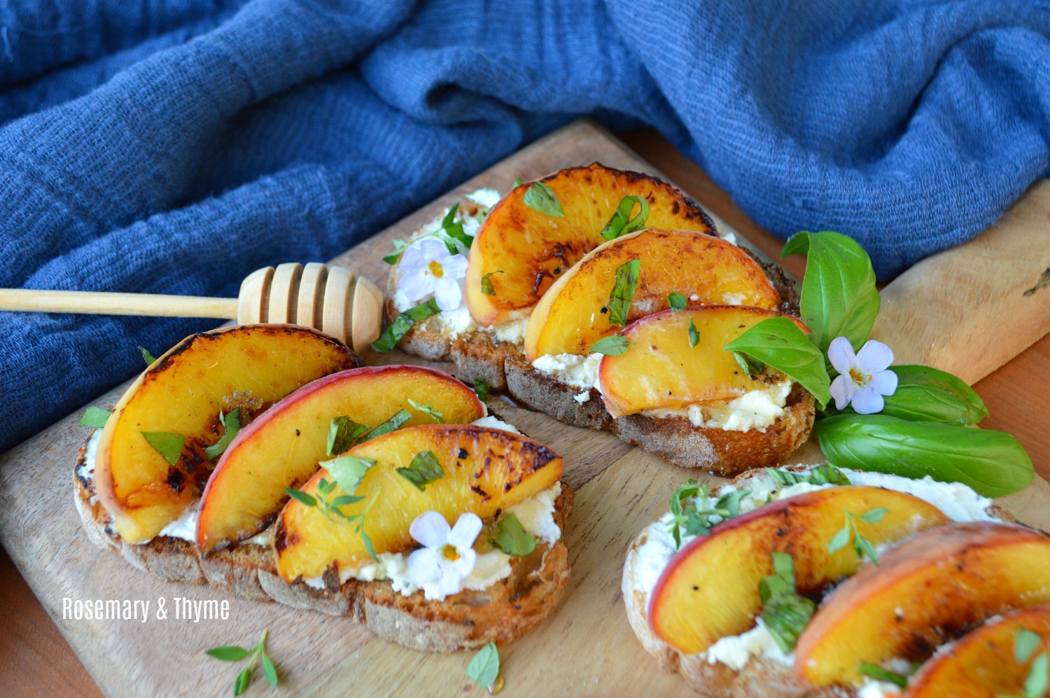 Grilled Peach Bruschetta with Creamy Goat Cheese And Honey