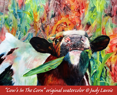 Cow's In The Corn a watercolor by Judy Lavoie