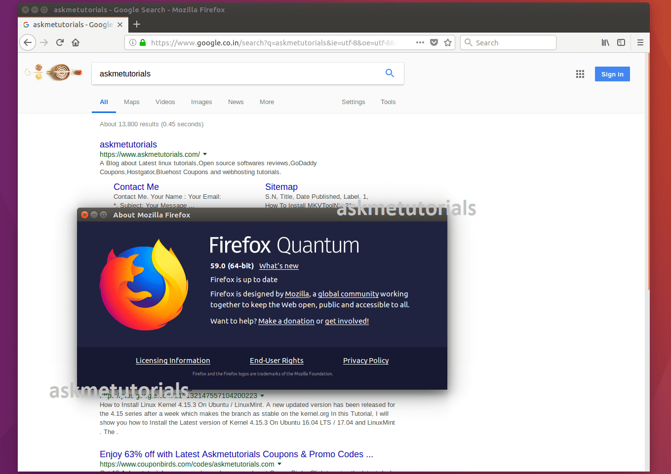 Firefox 59. Firefox Linux.