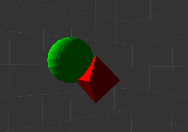 A representation of a sound object (red) passing through a loudspeaker catchment area (green)