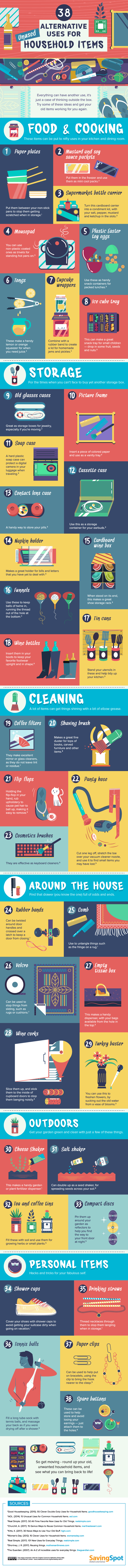 38 Alternative Uses for Unused Household Items #infographic