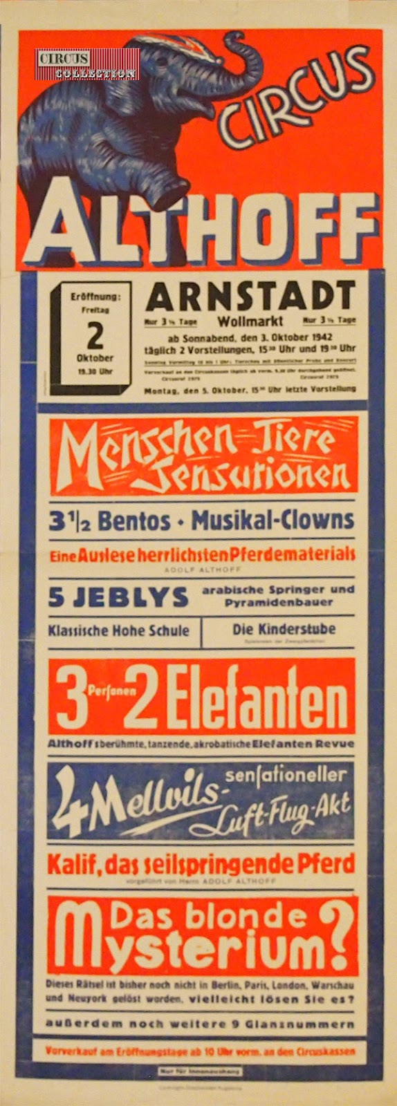 Circus Collection Circus Althoff 1942, affiche