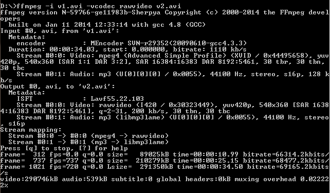 Command line view while decompressing theVideo thorugh FFMPEG command line tool
