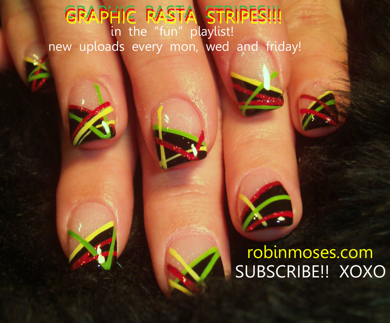 tribal nails, black and gray nails, rasta nails, reggae nails, easy ...