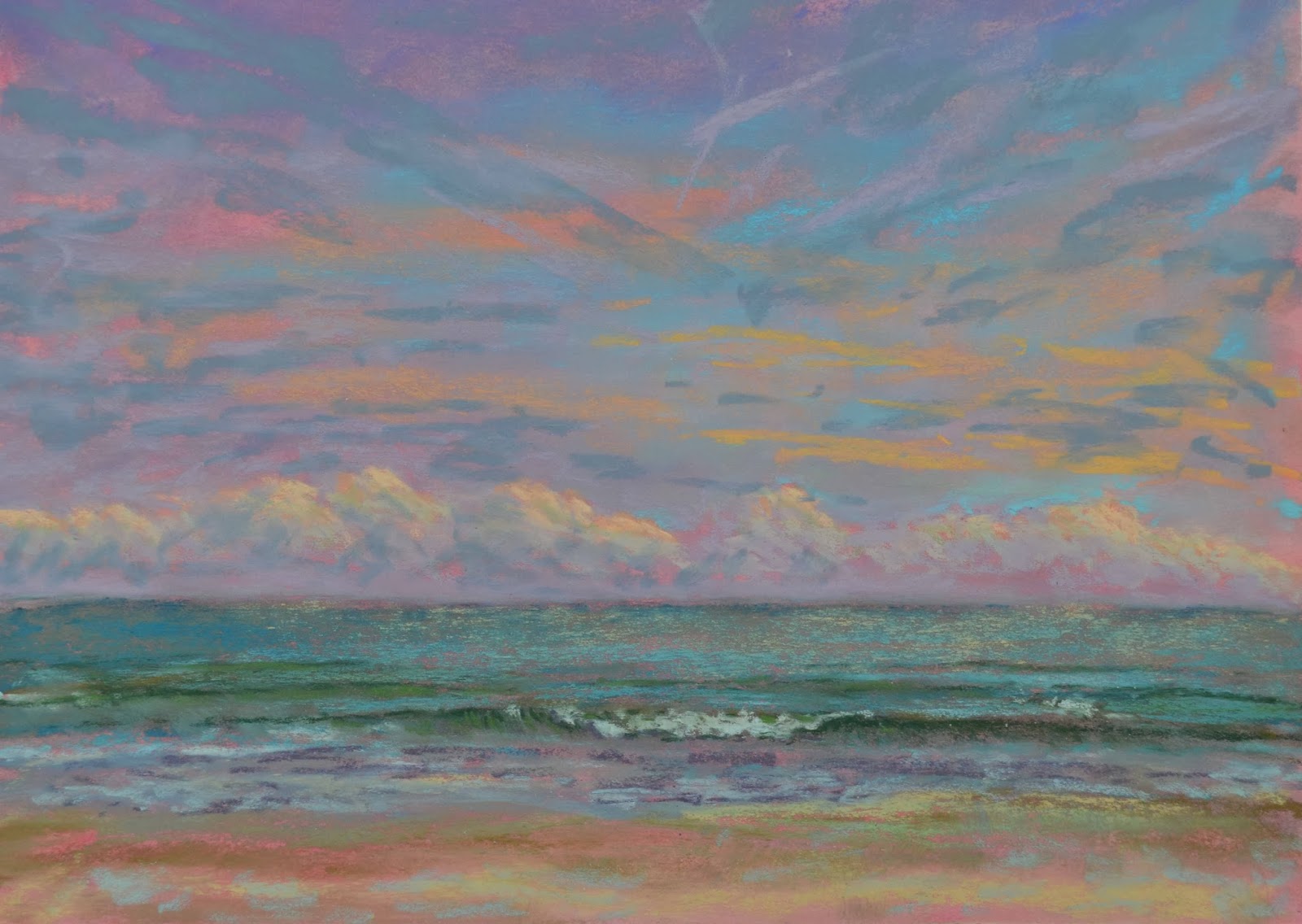 Pastel Painting Warm Southern Beach Seascape Painting by Poucher