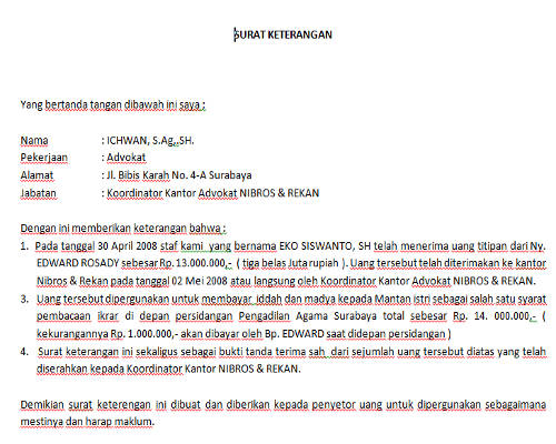 Surat Keterangan Gugat Cerai