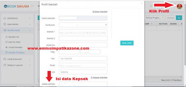 Cara Edit Kurikulum dan Kepala Pada BIOUN SMA/MA/SMK