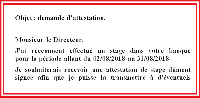 Exemple de demande d’attestation de stage