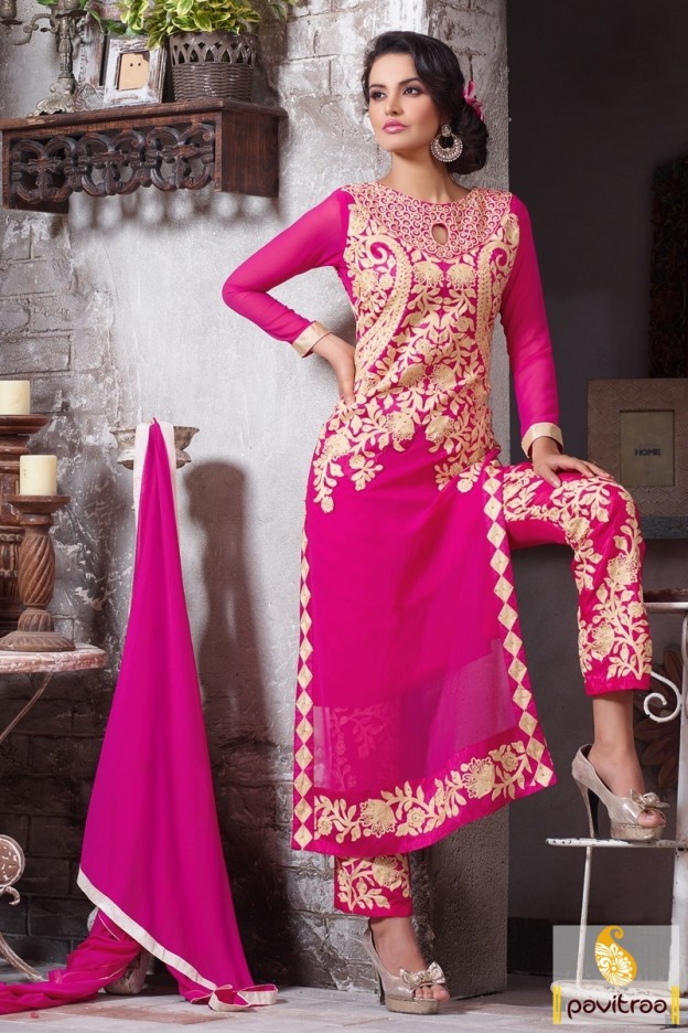 Dark Pink Georgette Party Suit with Fancy Plazo Online