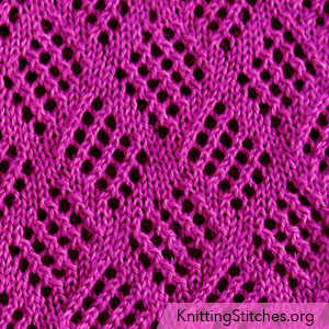 Checkerboard lace knitting An easy lace pattern - every wrong side is just purl - creates an eye-catching diagonal checkerboard mesh.