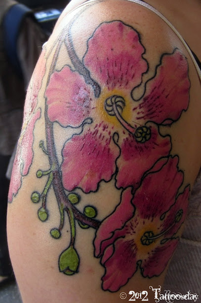 Tattoosday (A Tattoo Blog): Marina's Hibiscus, Freshly Bloomed
