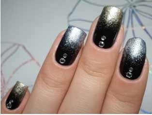 diseños de uñas rapidos en negro dorado y plata diseños de uñas que se hagan rapidamente, diseños de uñas bonitos y elegantes para un coctel, diseños de uñas para fiestas nocturnas, diseños de uñas con difuminado degrado brillantes