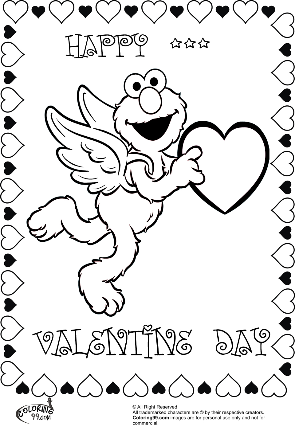 Elmo Valentine Coloring Pages Team colors