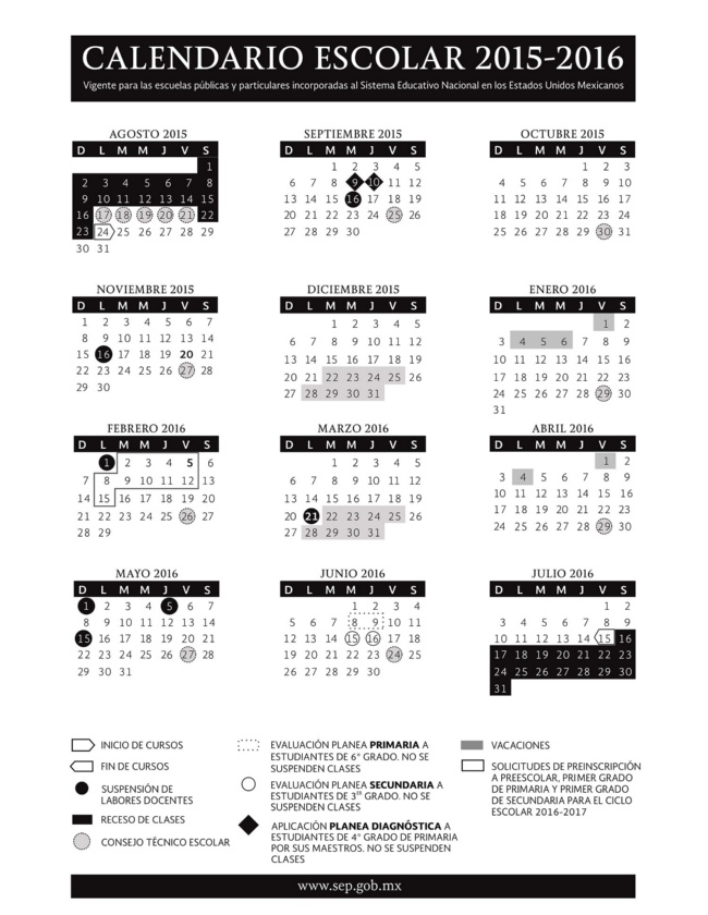 Calendario Oficial SEP Ciclo Escolar 2015-2016