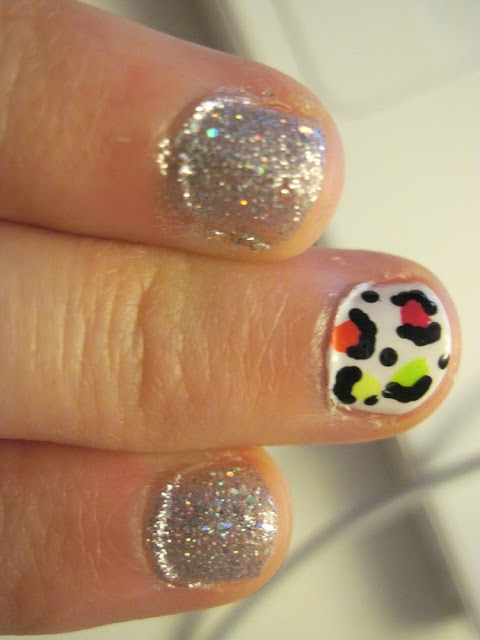 neon glitter leopard print nails
