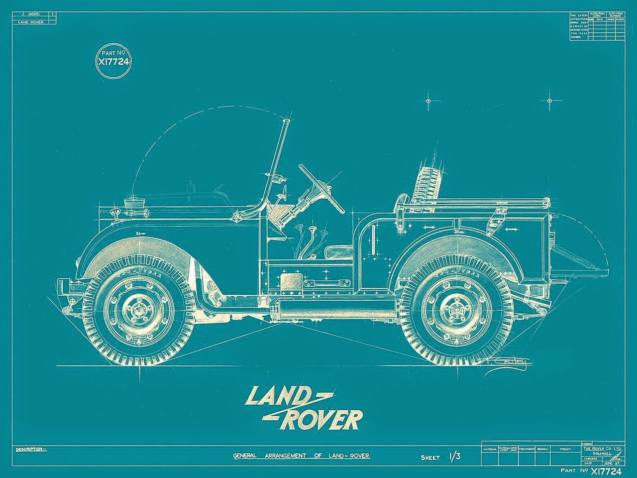 Dibuix esquemàtic d'un Land Rover semblant a un Jeep Willys