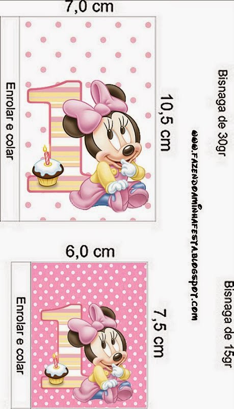 Minnie Primer Año con Lunares: Etiquetas para Candy Bar para Imprimir Gratis. Etiquetas de Minnie Primer Año con Lunares para imprimir gratis.