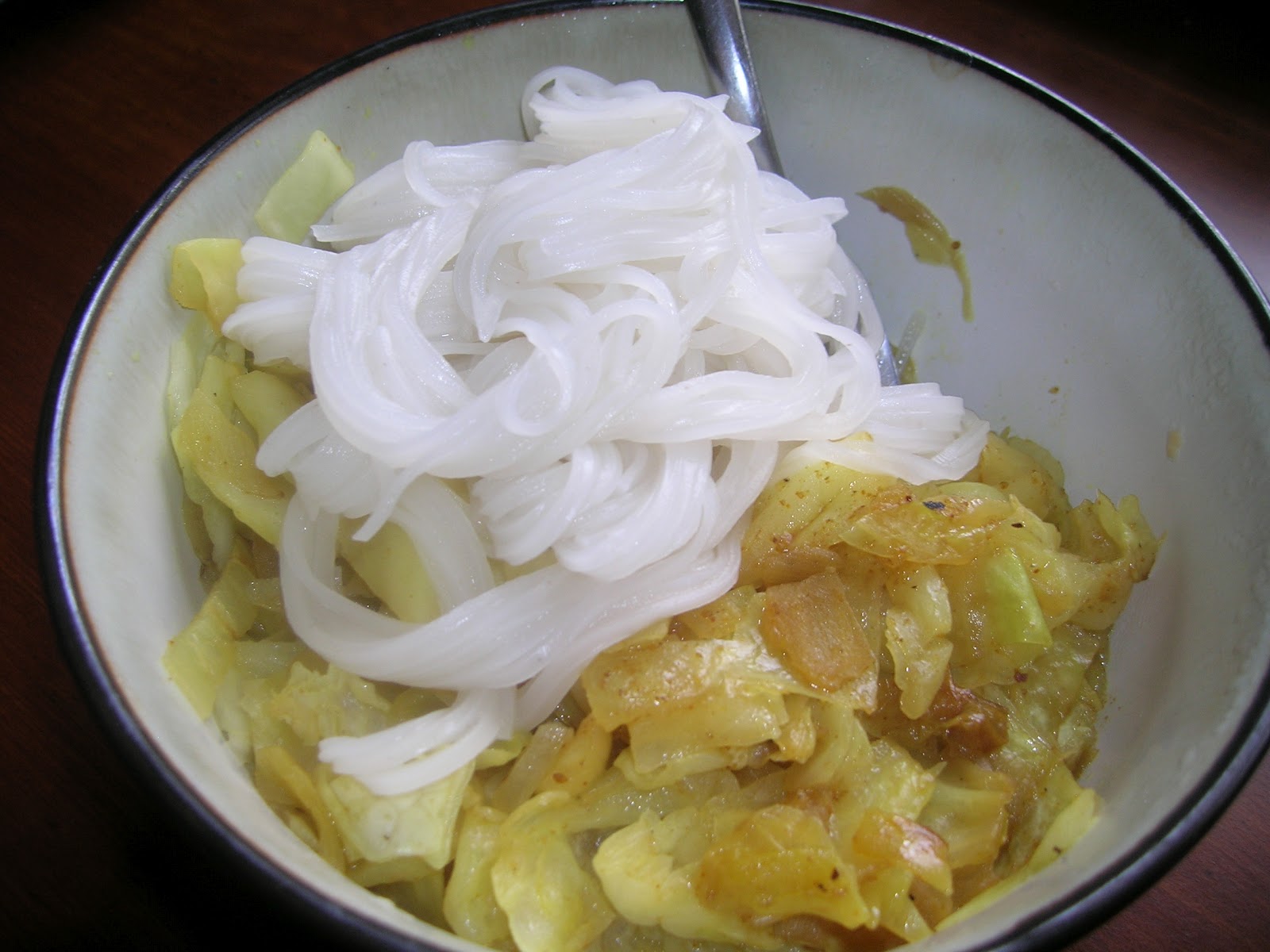 durhamonthecheap Cabbage with a twist Curried cabbage and rice noodles