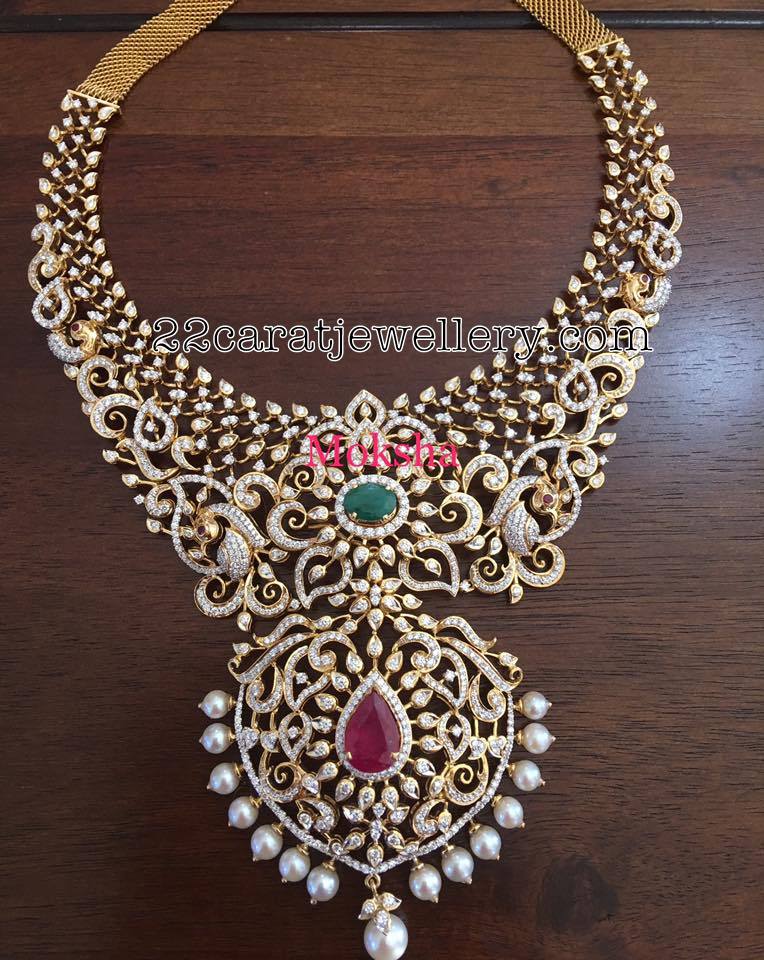 Heavy Diamond Necklace by Moksha Jewellery Designs
