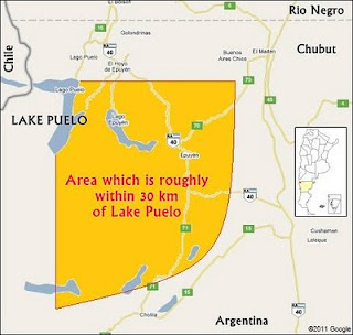 Lake puelo map, Phoenician symbol location