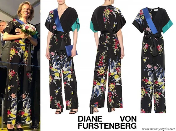 Queen Mathilde wore DIANE VON FURSTENBERG Floral printed silk jumpsuit