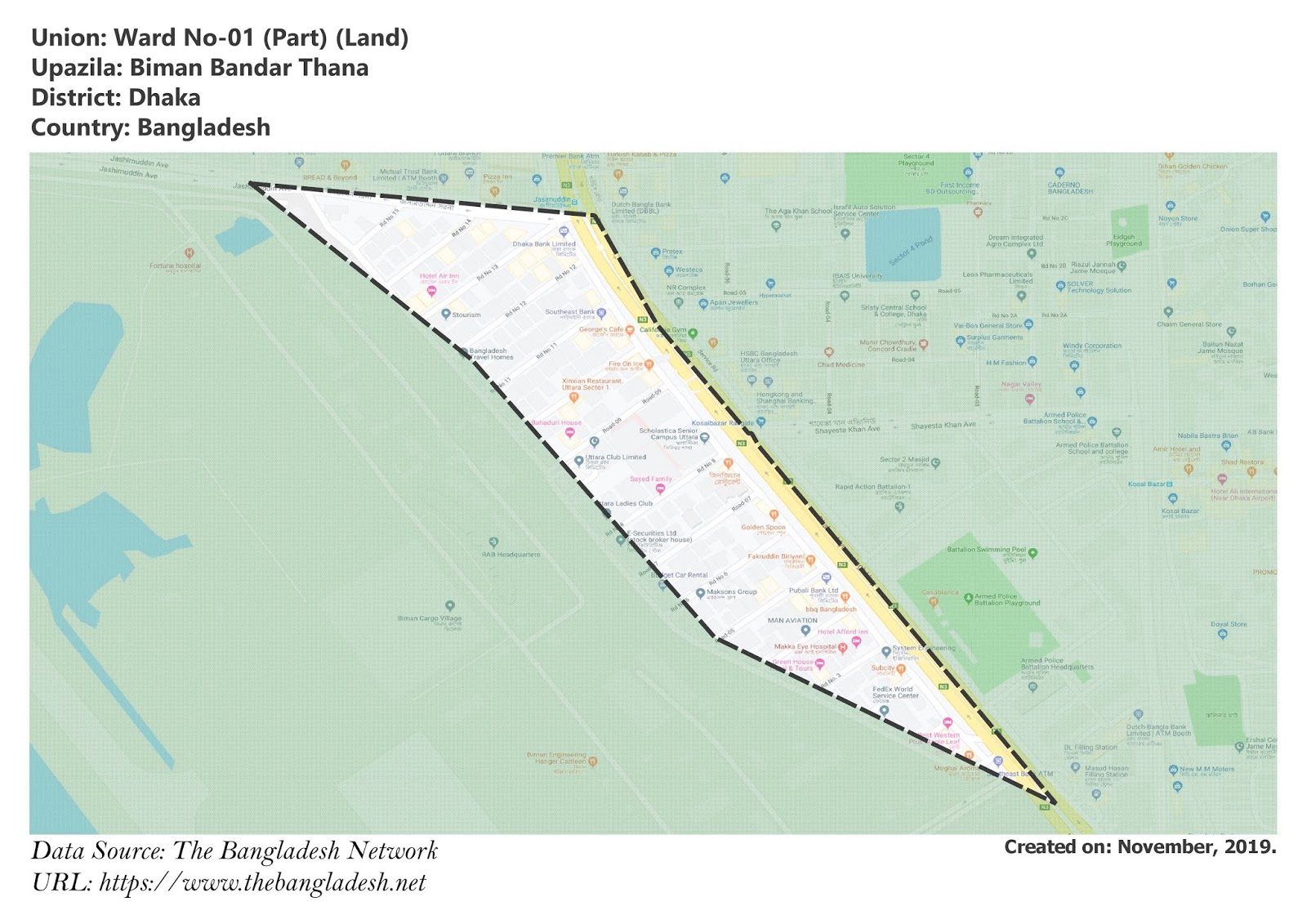 Map of Ward No-01 (Part) of Dhaka, Bangladesh.