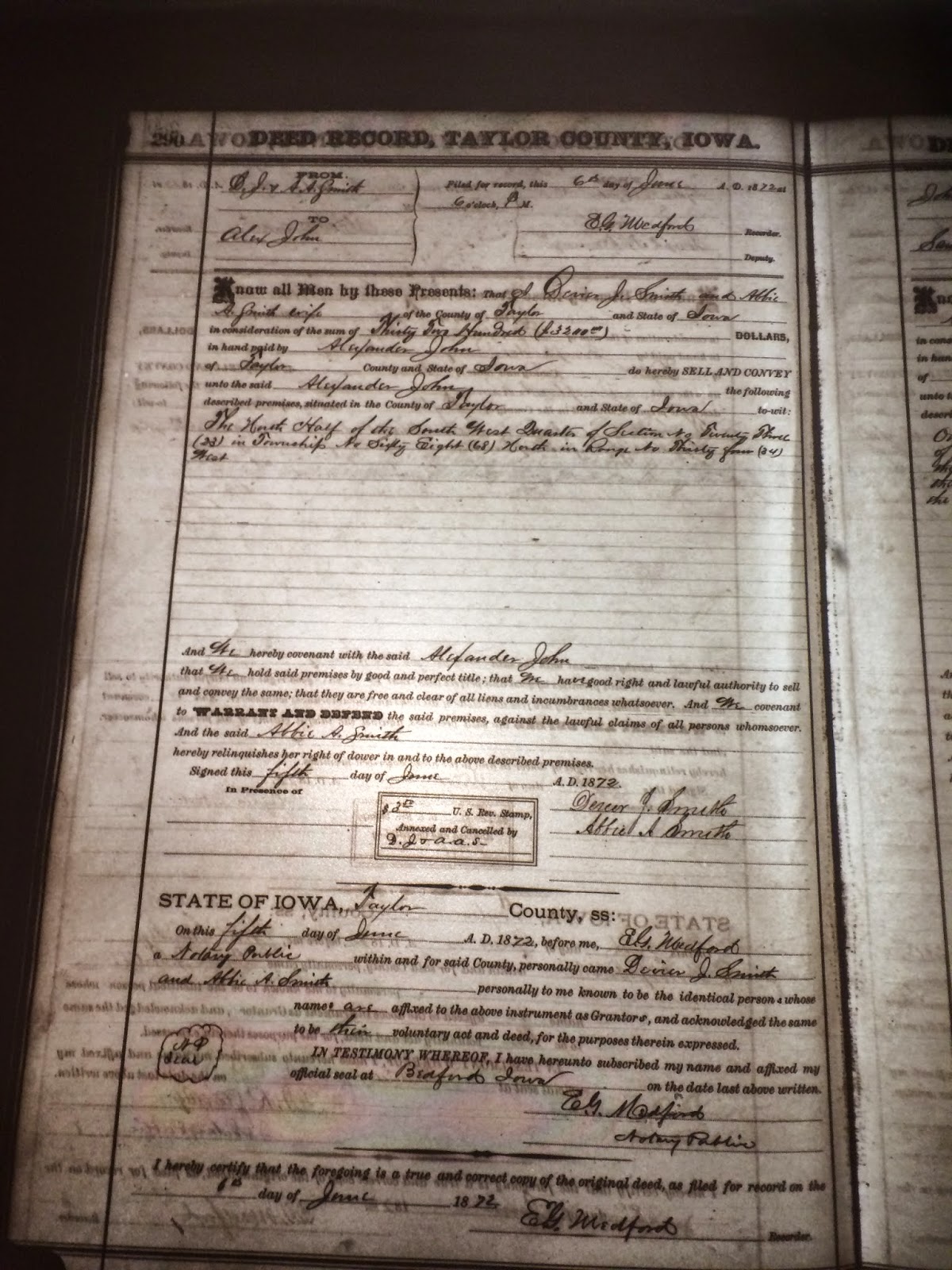 GeneaMusings Amanuensis Monday Post 240 1872 Deed of Land in