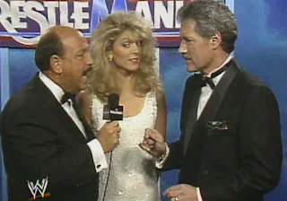 WWF / WWE - Wrestlemania 7: Mean Gene Okerlund speaks to two of the celebrities at Wrestlemania VII