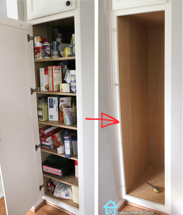 pantry cabinet is emptied for slide installation