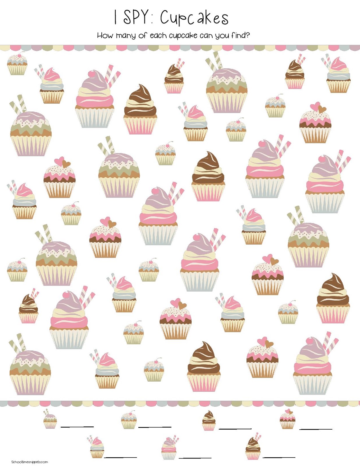 Cupcakes I SPY {FREE Printable} School Time Snippets