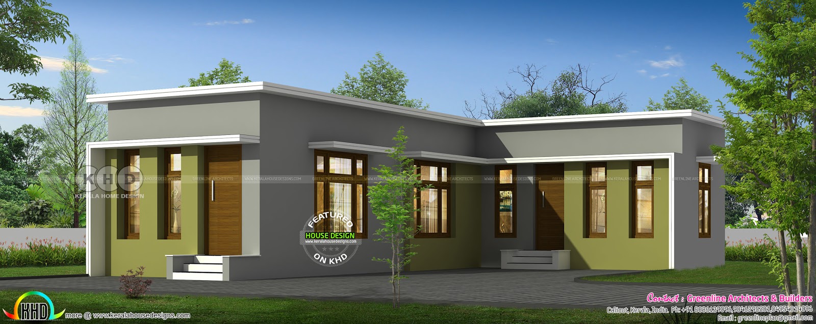 1800 sq-ft 3 bedroom flat roof single floor - Kerala home design and