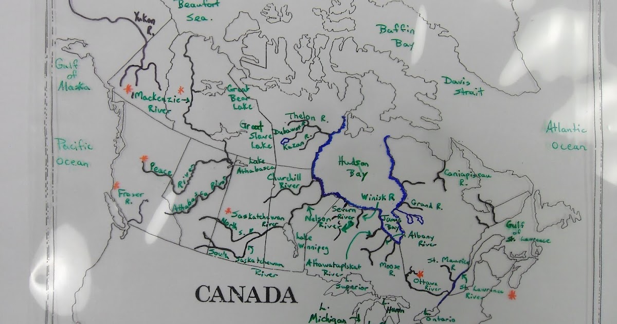7F: Canadian Rivers and Major Bodies of Water Map
