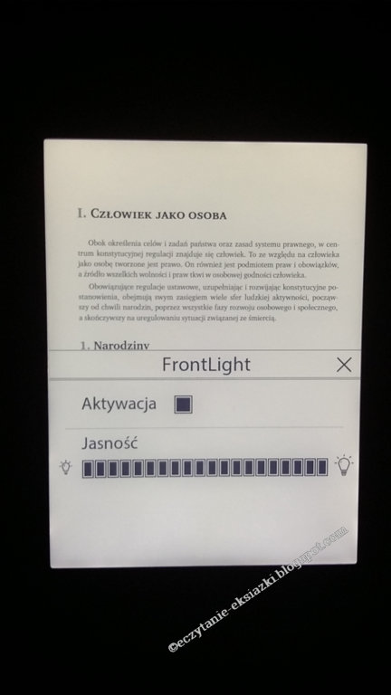 podświetlenie ekranu w czytniku Cybook Muse Light na najwyższym poziomie