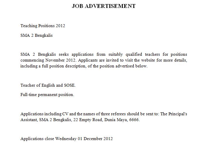 Contoh Advertisement Text Job Vacancy - Contoh U