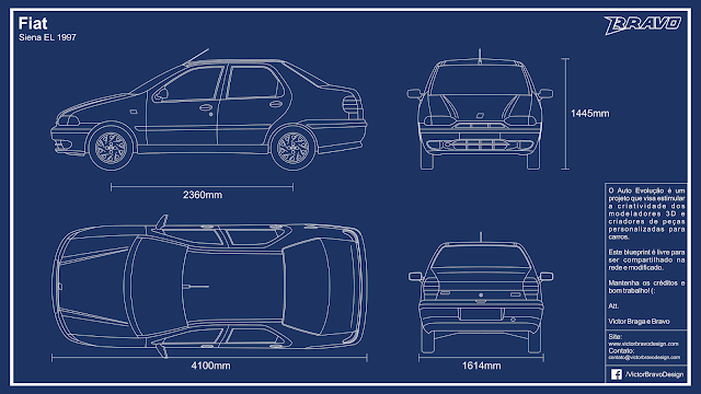 Blueprint Fiat Siena EL 1997 Imagem mostrando o desenho do blueprint do Fiat Siena EL 1997