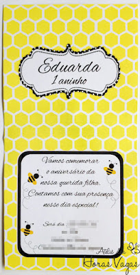 convite aniversário infantil artesanal personalizado abelhas abelha abelhinha jardim favo de mel colmeia amarelo