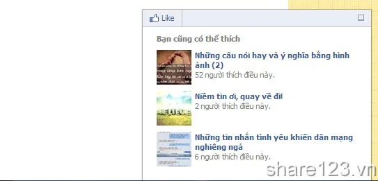 hộp like bài viết ở góc màn hình