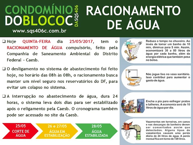 Cronograma de racionamento de água maio de 2017