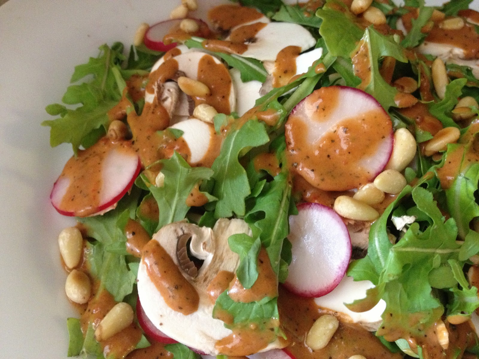 Chow Bella Arugula Salad with Roasted Red Pepper Vinaigrette