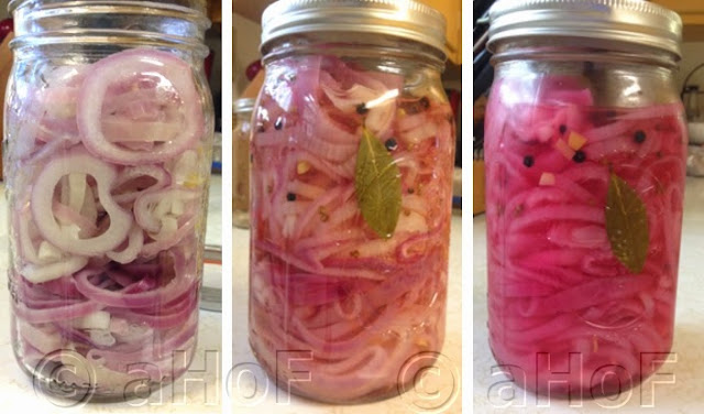 red onions, quick pickle, brine, spices