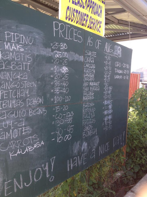 SRP Farmers' market the price board at the SRP Farmers' market