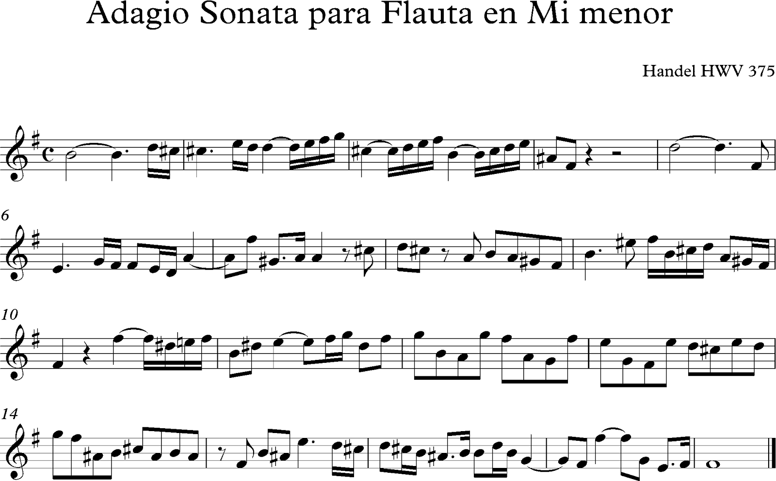 Entender mal Limpiar el piso coro Descubriendo la Música. Partituras para Flauta Dulce o de Pico.: Adagio de  Sonata de Handel para flauta en Mi menor