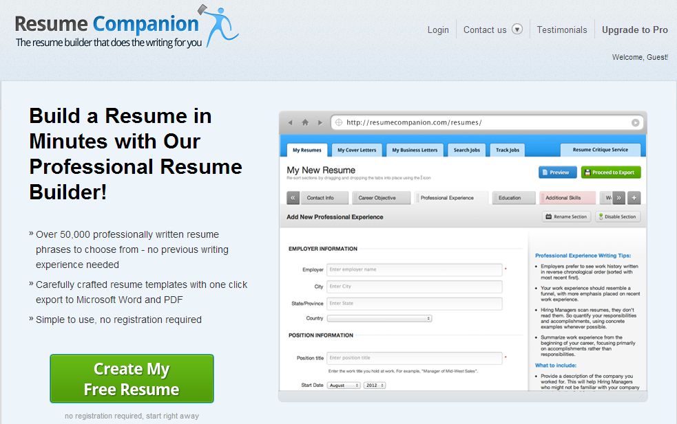 Employer looking for free resume sites