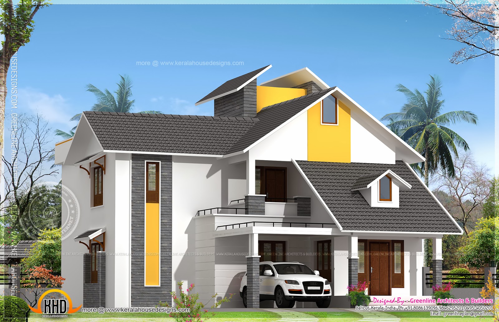 Modern Sloping Roof House With Courtyard Home Kerala Plans