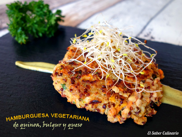 Hamburguesa vegetariana de quinoa y bulgur con queso feta