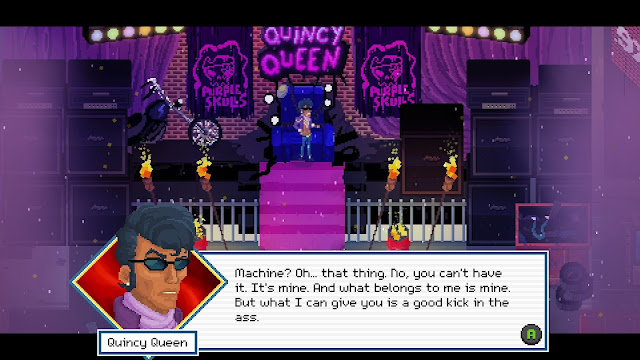 Crossing Souls - The character Quincy Queen is based on Prince, and has a purple bike, purple coat, and purple stage!