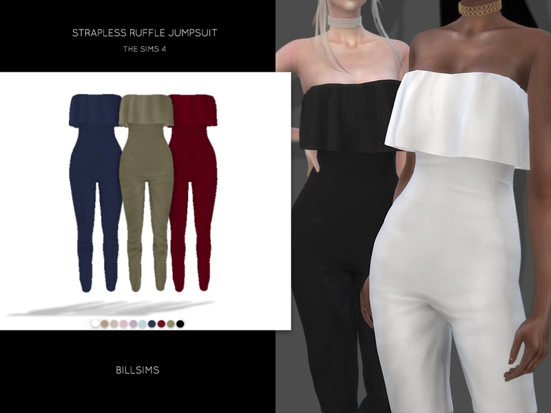 Sims 4 Ccs The Best Strapless Ruffle Jumpsuit By Bill Sims