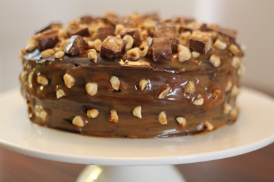 Nutella-caramel-Snickers chocolate cake